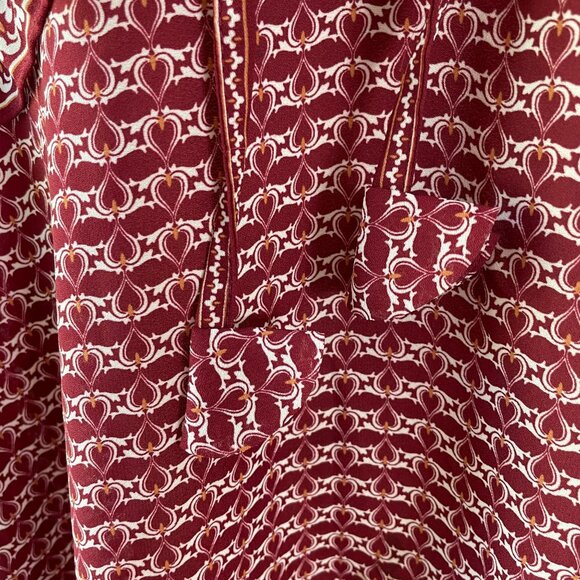 Max Studio Womens Large Burgundy White V Neck Ruffle Blouse Shirt Top - Picture 9 of 12